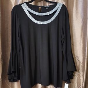 NWT - Dressbarn - XL - Sequin trimmed bell sleeve top - black